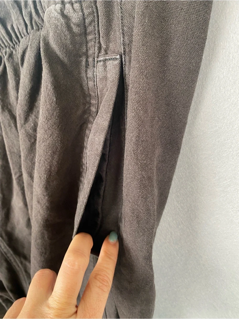Free People Day’s End Linen Blend Wide Leg Pull On Pants Charcoal L NWOT